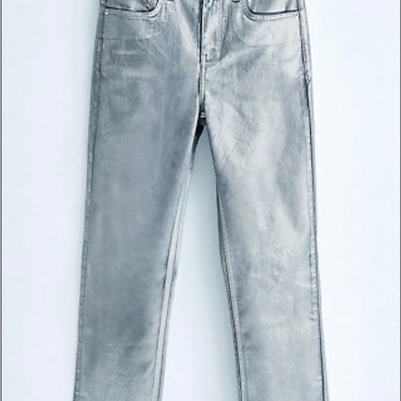 OWN. 
Mid-Rise Straight Silver Metallic-Coated Jeans 36”W 30”L (size 14) - Picture 5 of 12